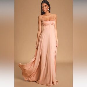 Lulus Best Part Of Me Blush Satin Bustier Maxi Dress